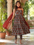 Black Pure Cotton Floral Printed Tiered Kurta Set